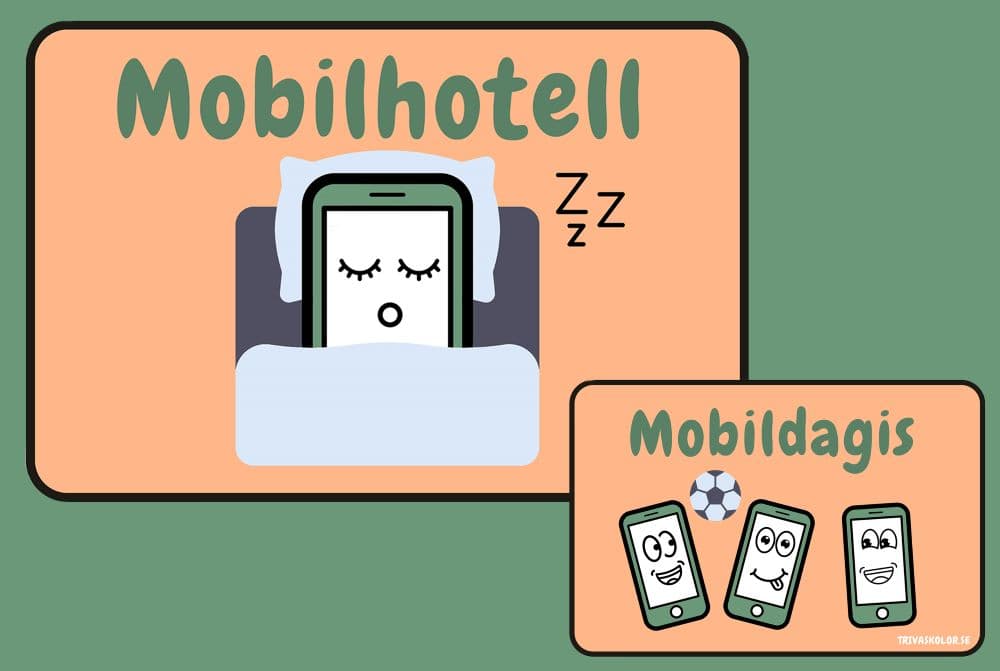 En skylt med sovande mobiler på och ordet 'Mobilhotell'