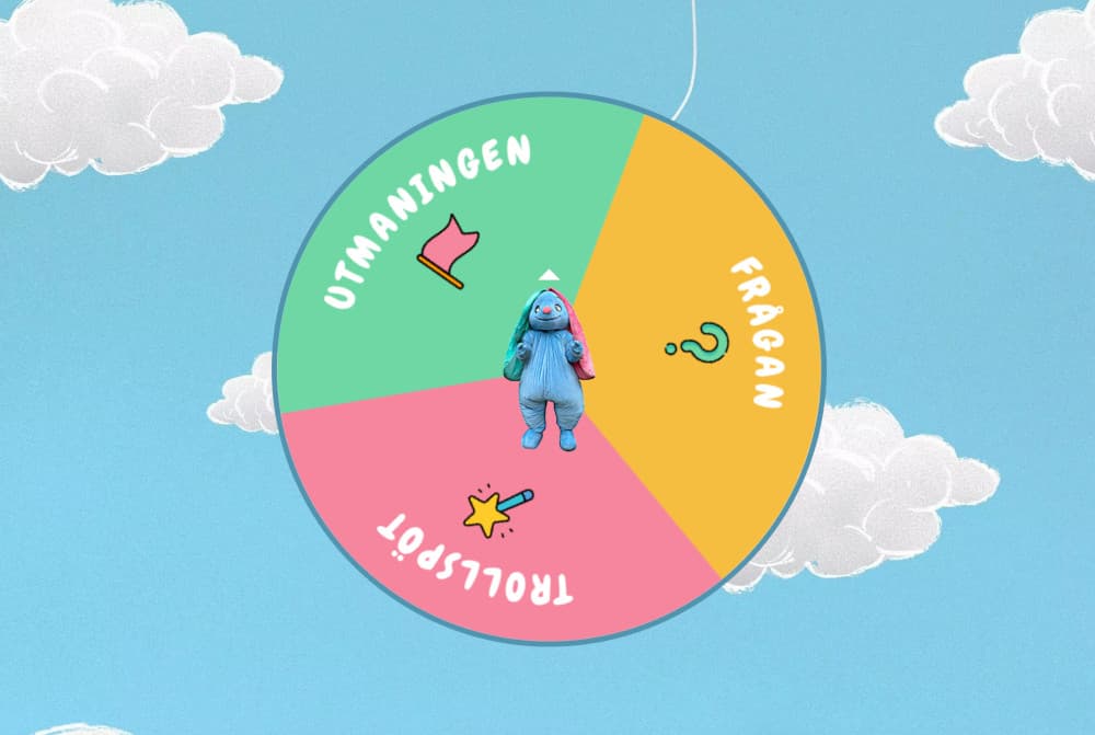 Ett lyckohjul med trygge i mitten.